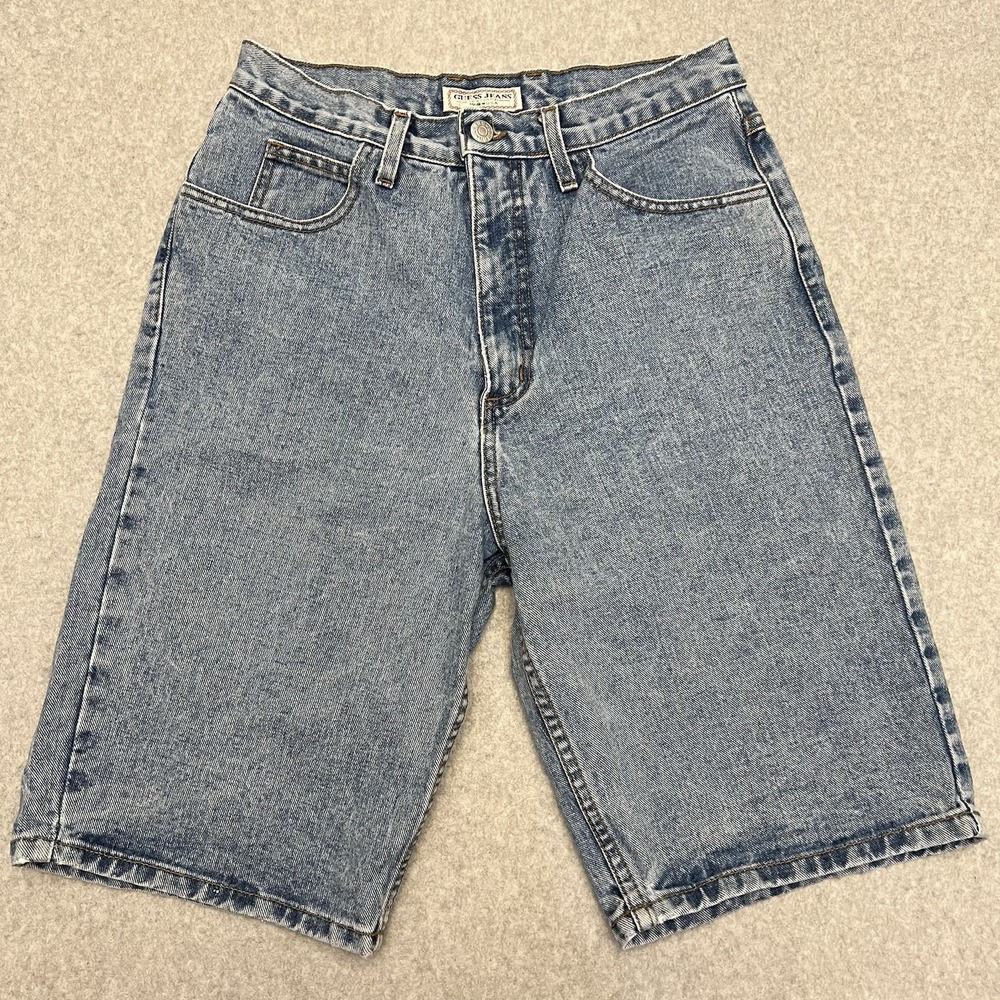 Vintage Guess Shorts Mens 30 Blue Denim Triangle Logo 90's Skate Jorts Y2K Baggy